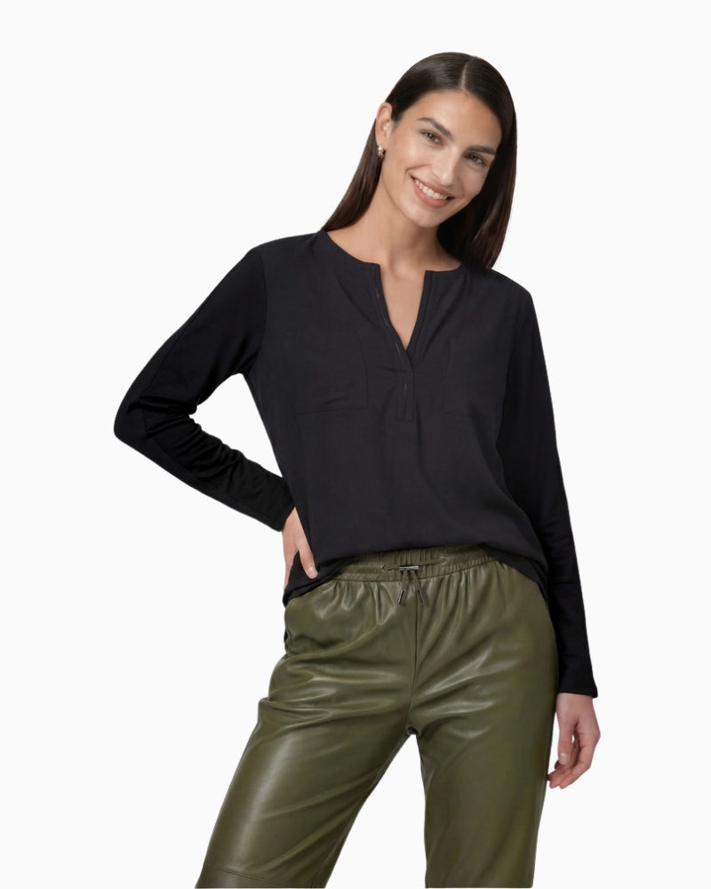 Monari V-Neck Blouse in black front view