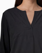 Monari V-Neck Blouse in black rhinestone neckline detail