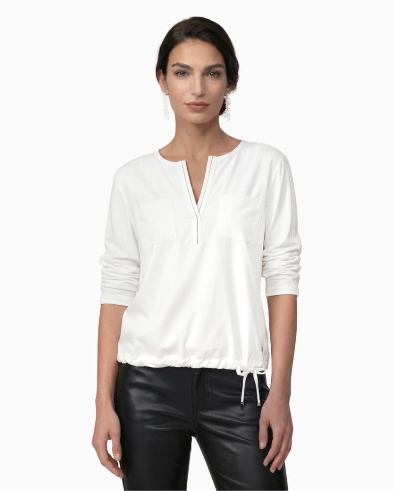 Monari V-Neck Blouse in off white front view