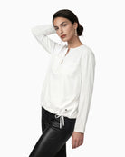 Monari V-Neck Blouse in off white sleeve stripe detail
