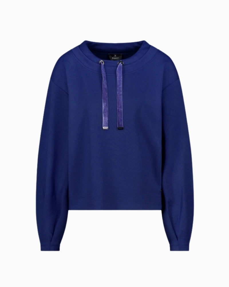 Monari Velvet Ribbon Trim Sweatshirt in navy double collar detail