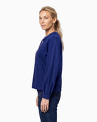 Monari Velvet Ribbon Trim Sweatshirt in navy side view