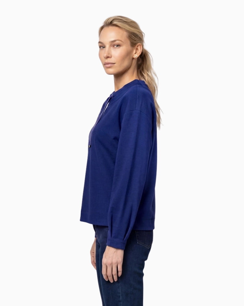 Monari Velvet Ribbon Trim Sweatshirt in navy side view