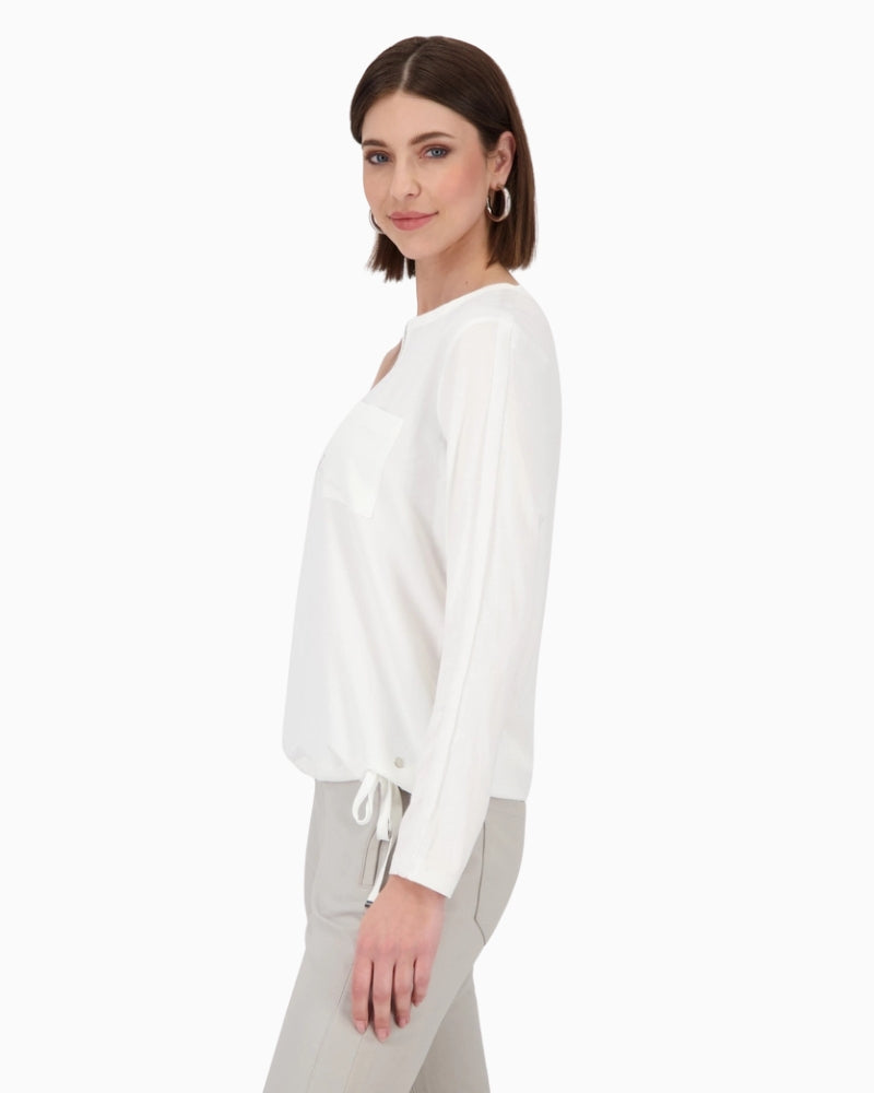 Sleeve detail showing stripe design on Monari white blouse