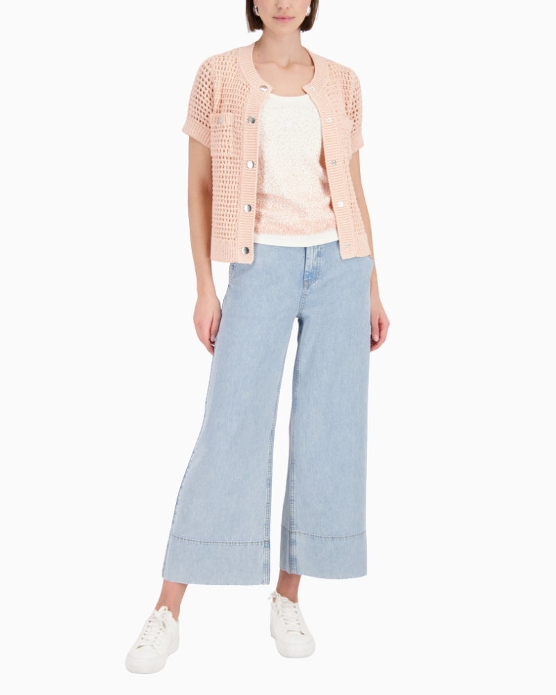 Monari Wide Leg Jeans in  Blue Denim model worn front view