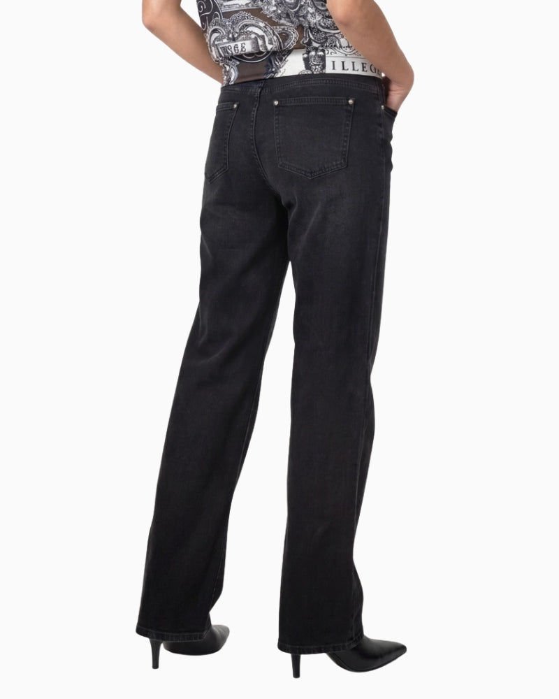 Monari Wide Leg Jeans in dark grey back view