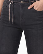 Monari Wide Leg Jeans in dark grey rhinestone band detail