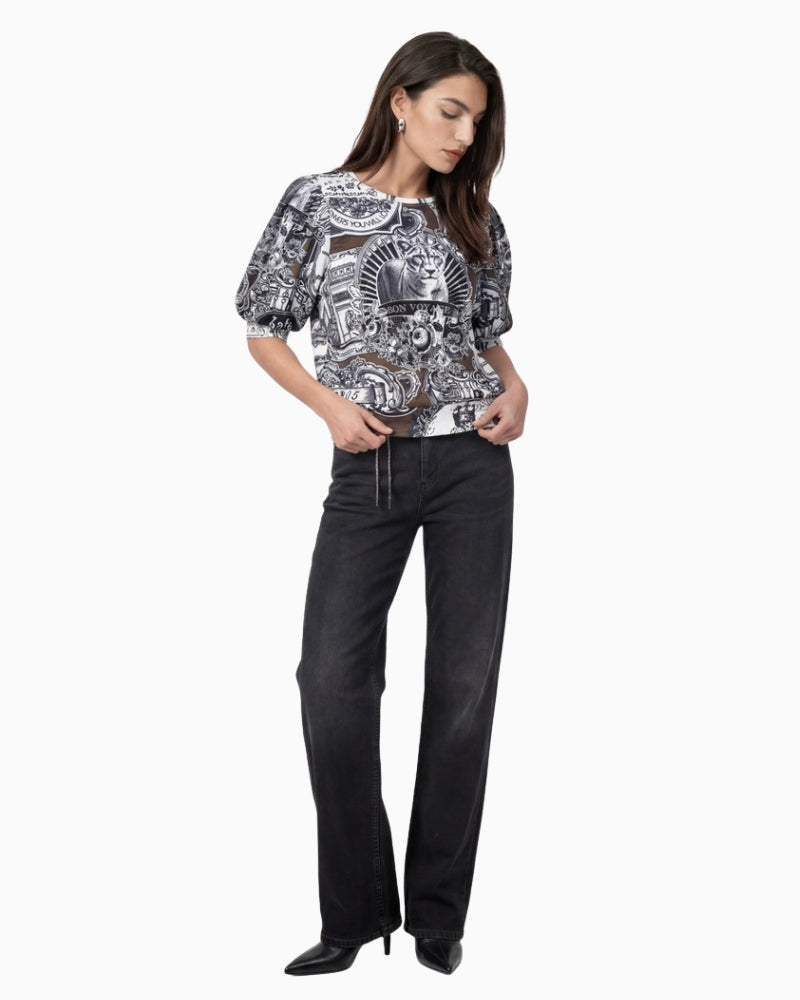 Monari Wide Leg Jeans in dark grey styled view