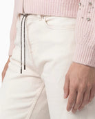 Monari Wide Leg Jeans in off white rhinestone band detail