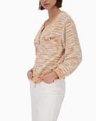 Monari woven texture cardigan side view woman wearing – Áines Boutique