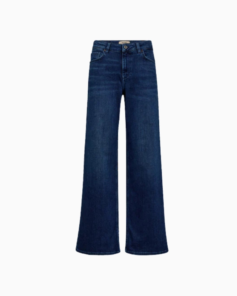 Front view of Mos Mosh Dara Hera jeans in high-rise wide-leg style with blue wash