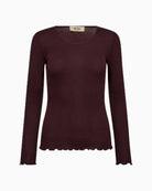Mos Mosh ribbed wool blend top with long sleeves and ruffled hem