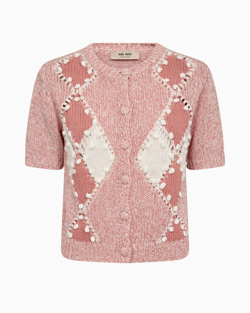 Mos Mosh Elio SS Knit Cardigan front view pink knit | Áines Boutique