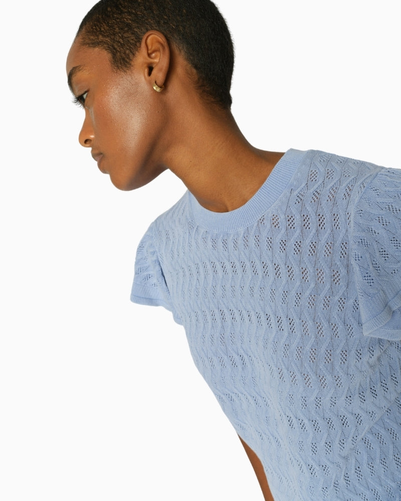Mos Mosh Ganna Pattern O-Neck knit top blue pattern detail – Áines Boutique