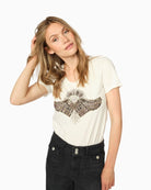 Mos Mosh Nadine Deco Tee in white cotton with embroidered and beaded angel wing front