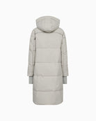 Back view of Ollie Terma long coat styled for cold weather
