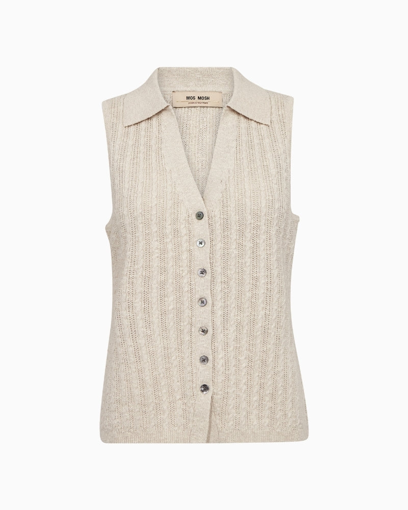 Mos Mosh Rinja Marisol Line Knit Top front view button detail | Áines Boutique