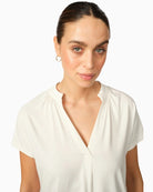 Mos Mosh Shira Tee close-up of V-neck and pleats | Áines Boutique