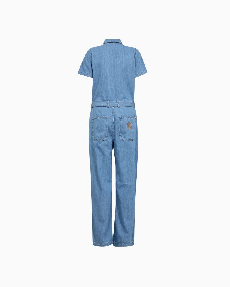 Wide leg jumpsuit with shirt collar and relaxed fit in soft cotton