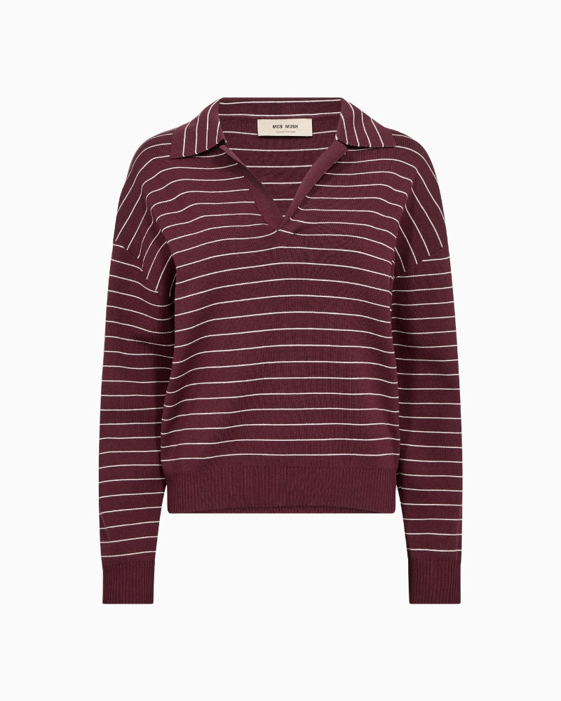 Mos Mosh Aliz Caliz LS Placket Knit in Port front view