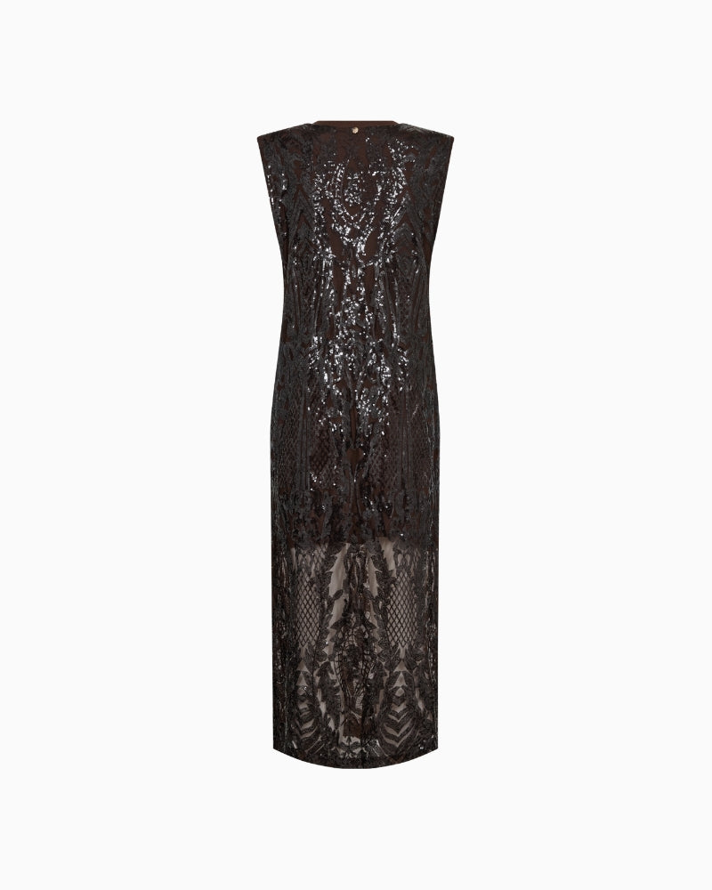 Mos Mosh Aran Harli Sequins Dress in brown back view