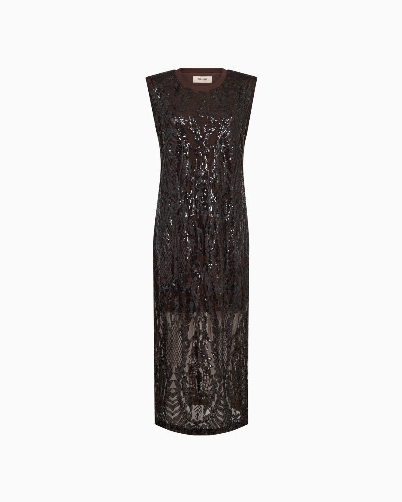 Mos Mosh Aran Harli Sequins Dress in brown front view