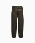 Mos Mosh Aymen Coated Trousers in brown front view