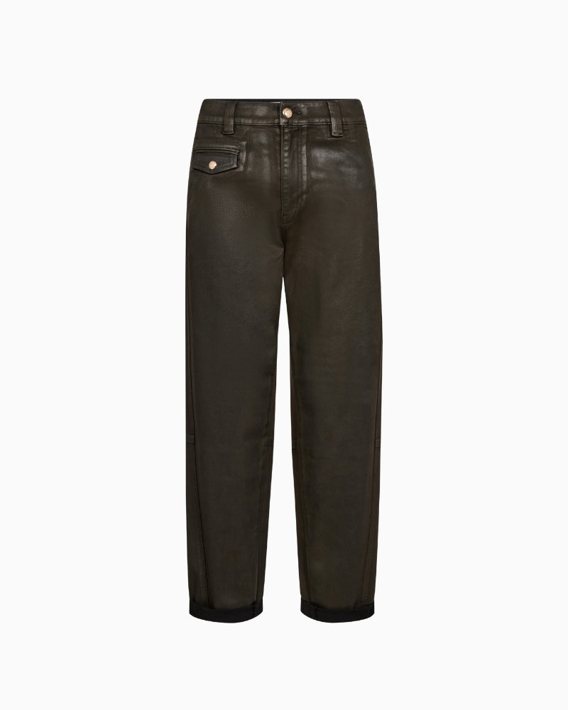 Mos Mosh Aymen Coated Trousers in brown front view