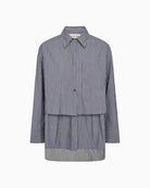 Mos Mosh Barb Stripe Shirt in Navy front view