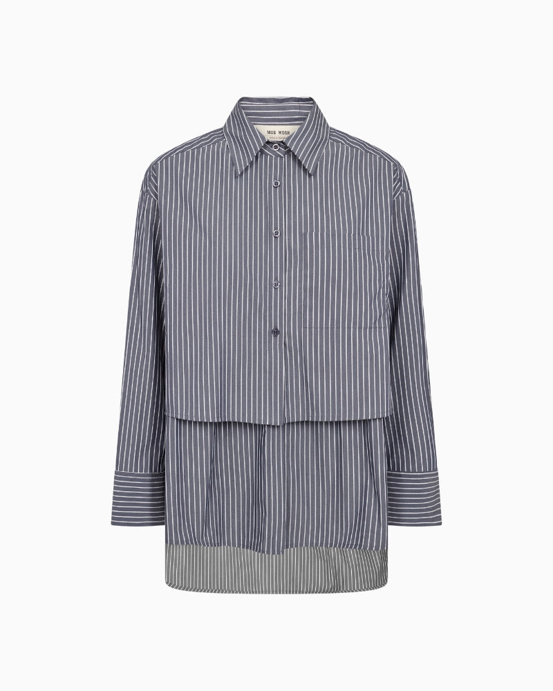 Mos Mosh Barb Stripe Shirt in Navy front view
