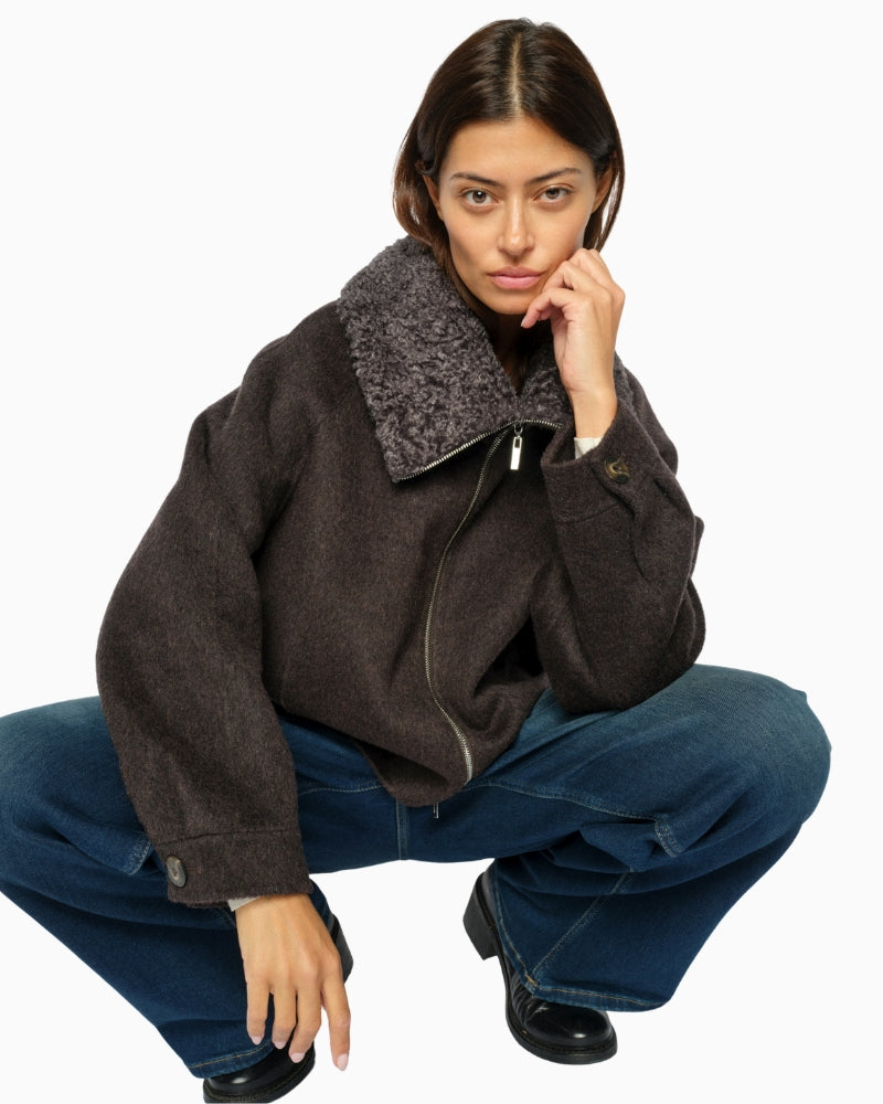 Mos Mosh Bellamy Loisa Jacket in Brown fabric detail