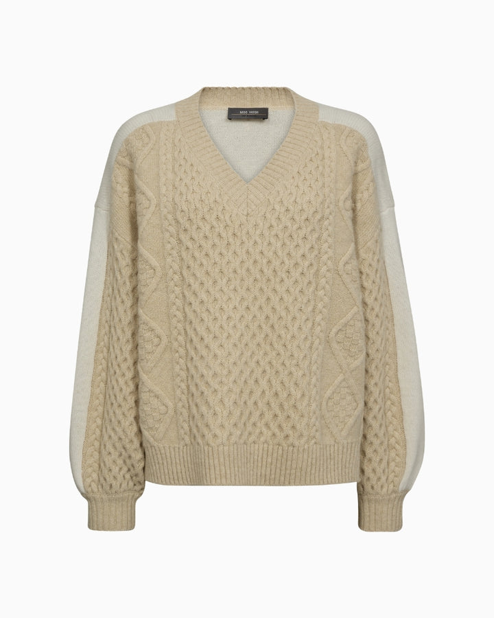 Front view of Mos Mosh Beth Ottili Knit in cream with cable-knit detail