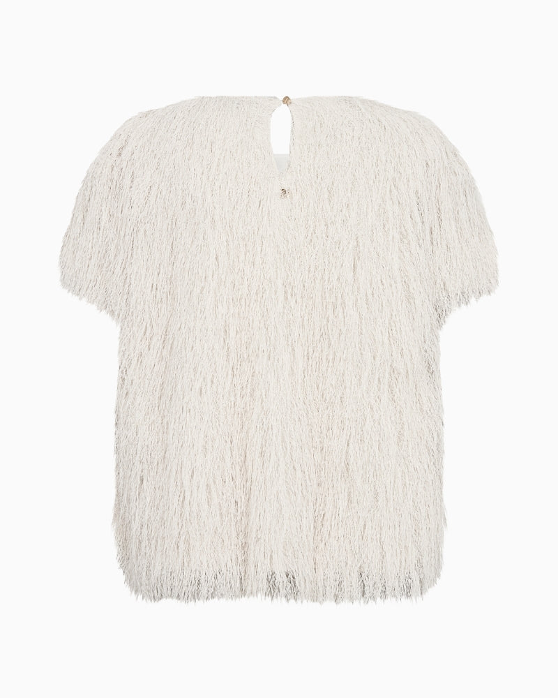 Mos Mosh Brim Faux Fur Tee in ecru back view