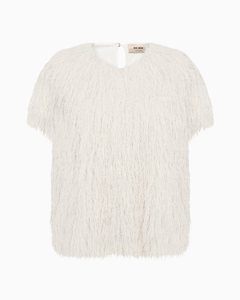 Mos Mosh Brim Faux Fur Tee in ecru front view