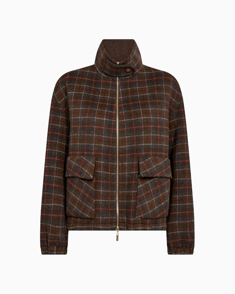 Mos Mosh Camille Check Jacket in Brown fabric texture detail
