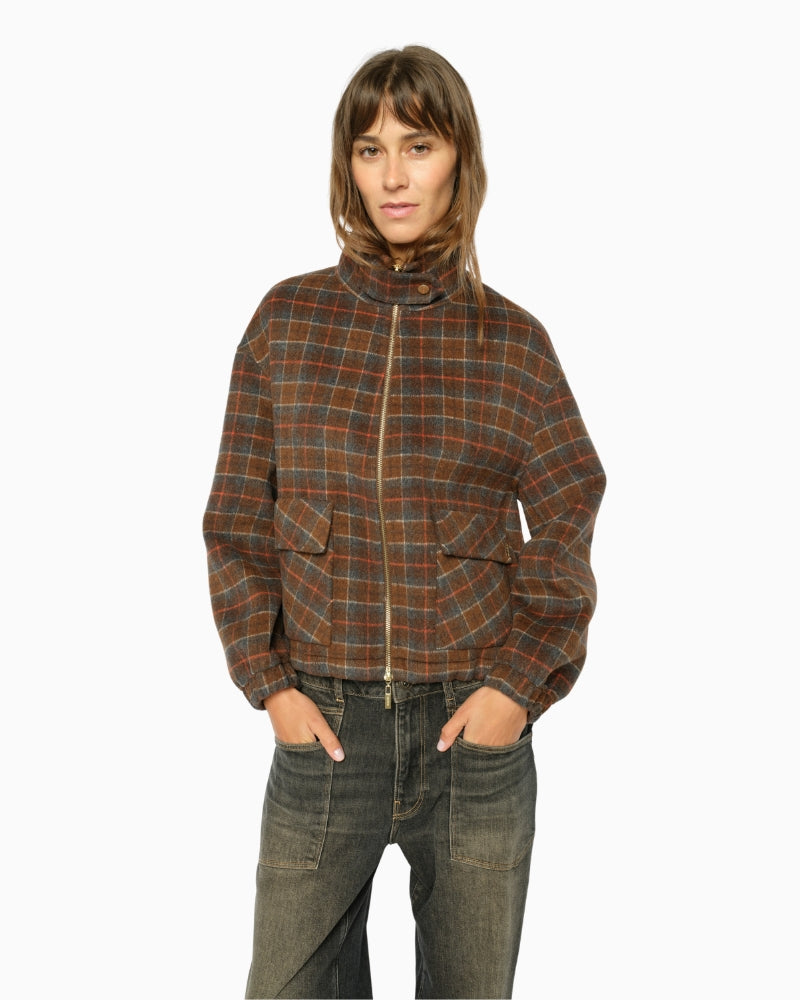 Mos Mosh Camille Check Jacket in Brown front view
