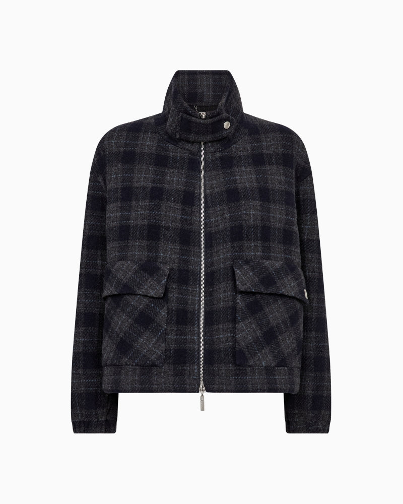 Mos Mosh Camille Check Jacket in Navy front view