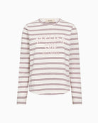 Mos Mosh Camp Stripe Tee in White and Port front view