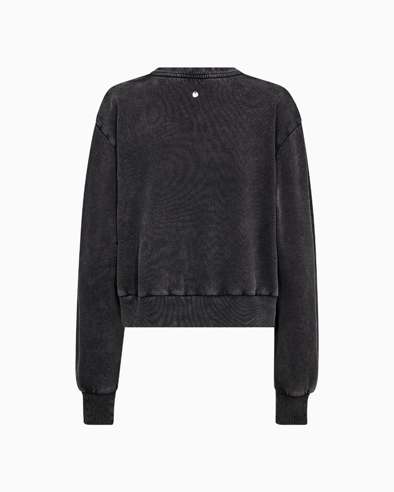 Back view of the Mos Mosh sweatshirt in organic cotton

Ribbed neckline and cuffs close-up detail