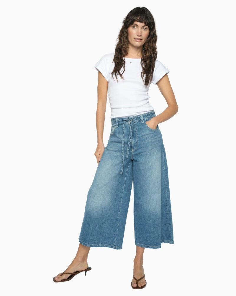 Mos Mosh Culotte Zack Jeans blue front view wide leg cropped