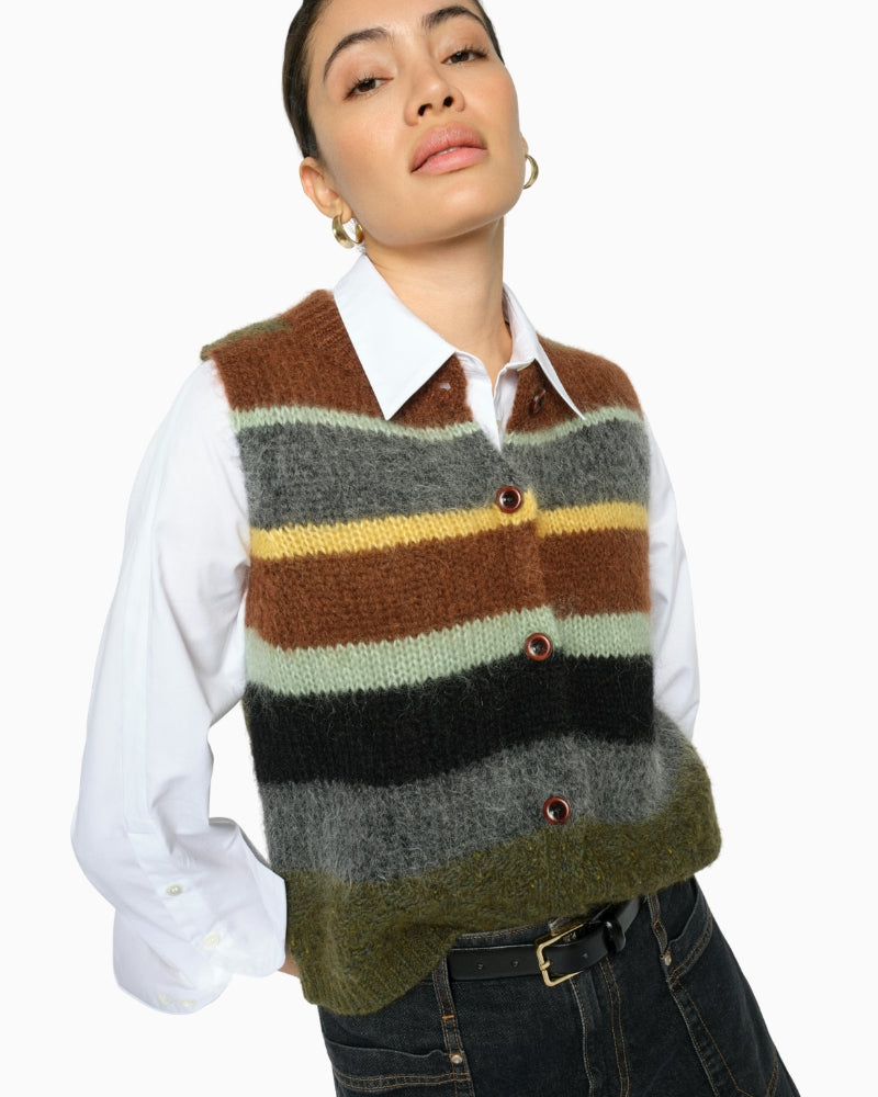 Mos Mosh Esti Knit Vest in Brown knit texture detail