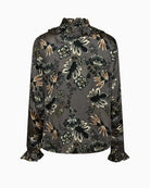 Back view of Flow Floro Shirt with ruffle accents