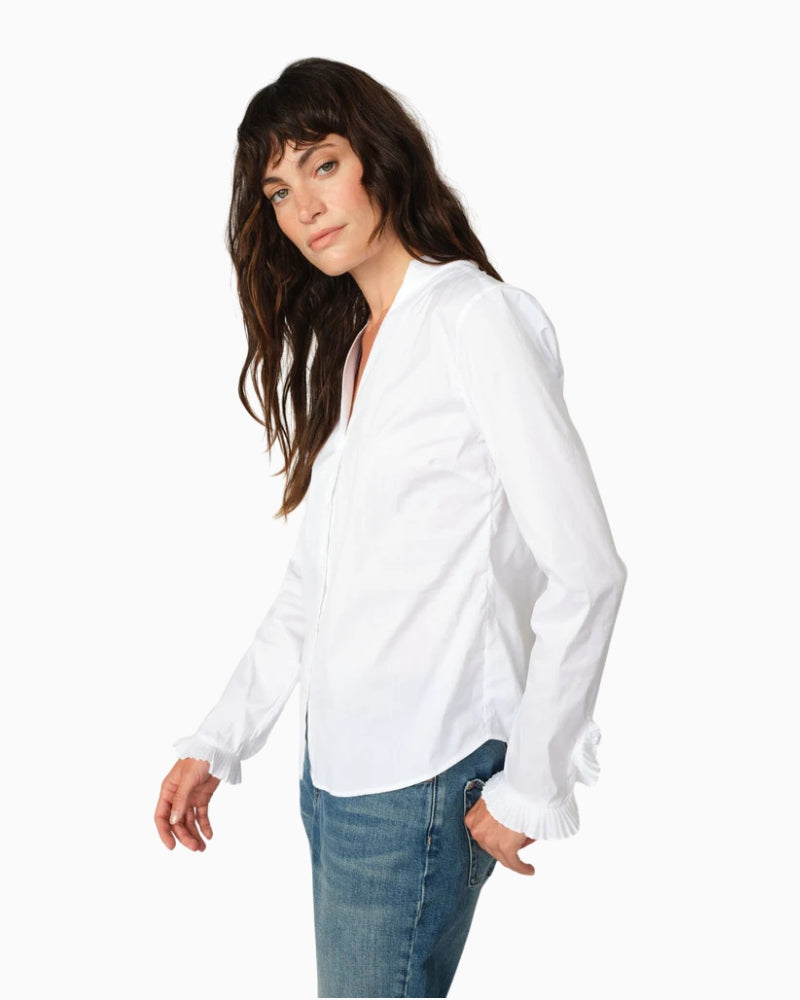 Mos Mosh Hassie Pleat Shirt in White ruffled cuff detail