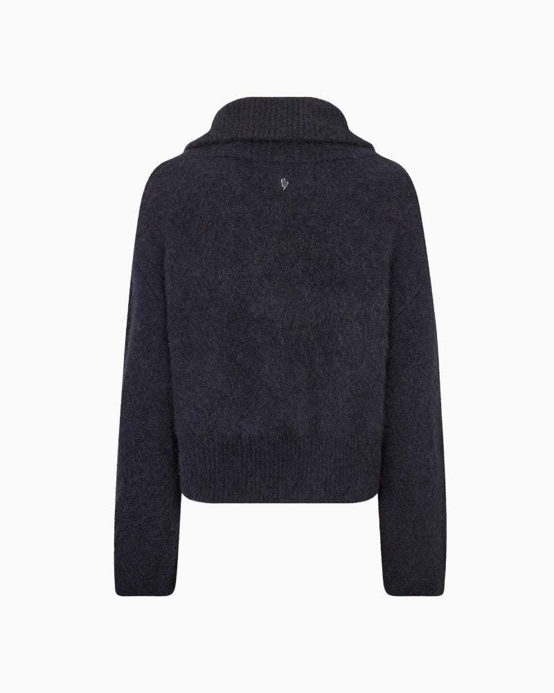 Mos Mosh Hulda Knit Zip Cardigan in Navy back view
