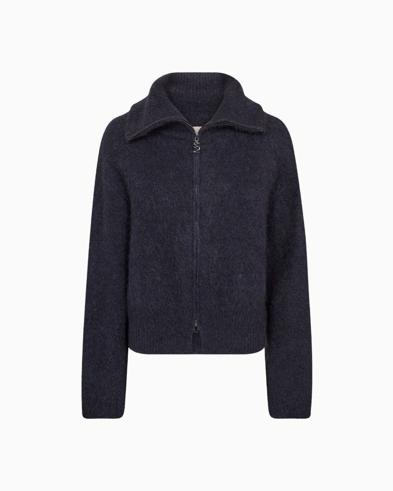 Mos Mosh Hulda Knit Zip Cardigan in Navy front view