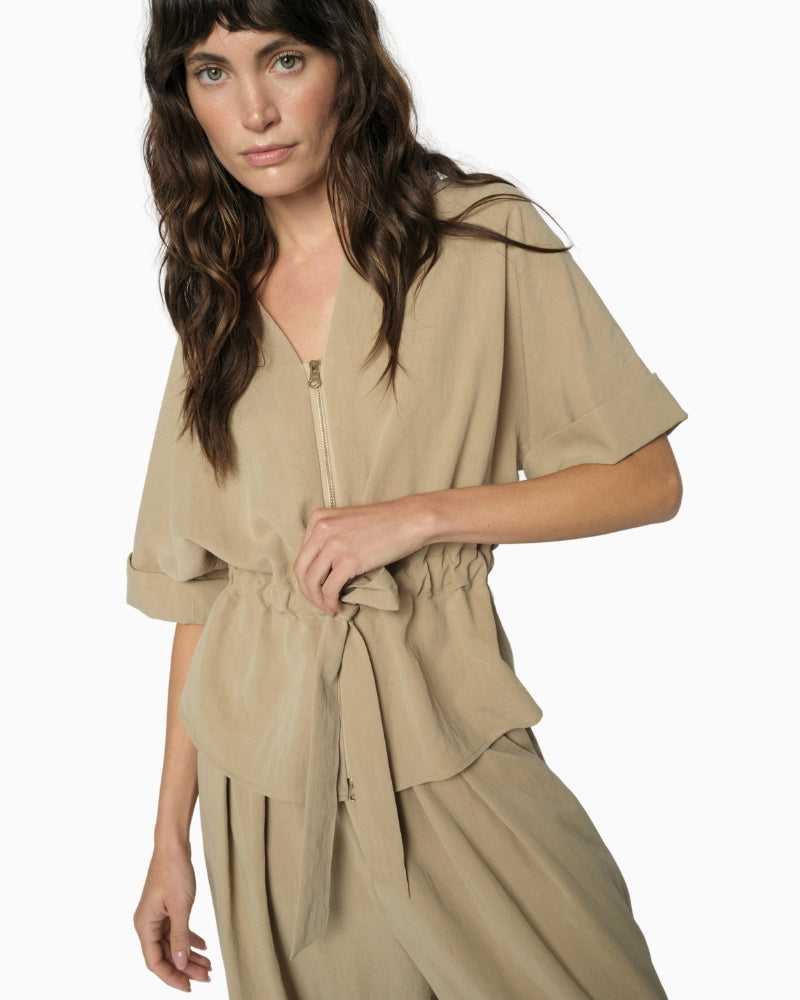 Mos Mosh Indie Gunilla Blouse sesame fabric detail