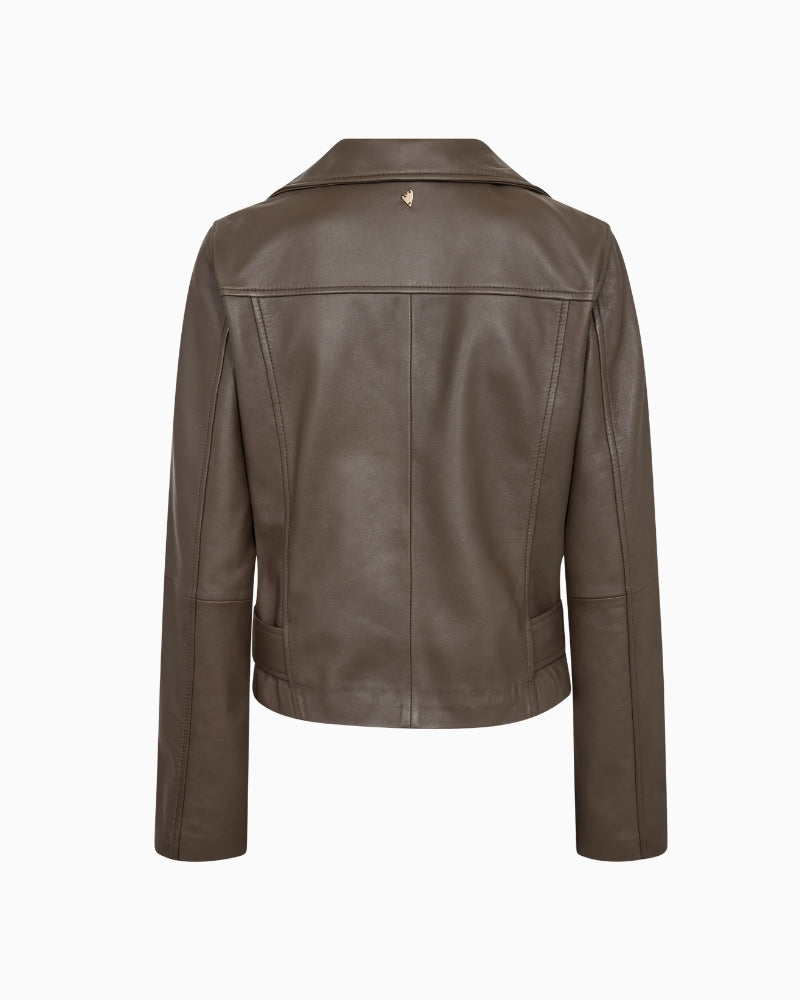 Mos Mosh Lasco Short Leather Jacket in Brown back view