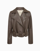 Mos Mosh Lasco Short Leather Jacket in Brown front view