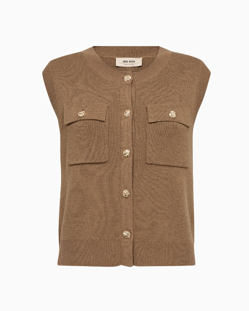 Mos Mosh MMAyana Wool Knit Vest in Camel front view
