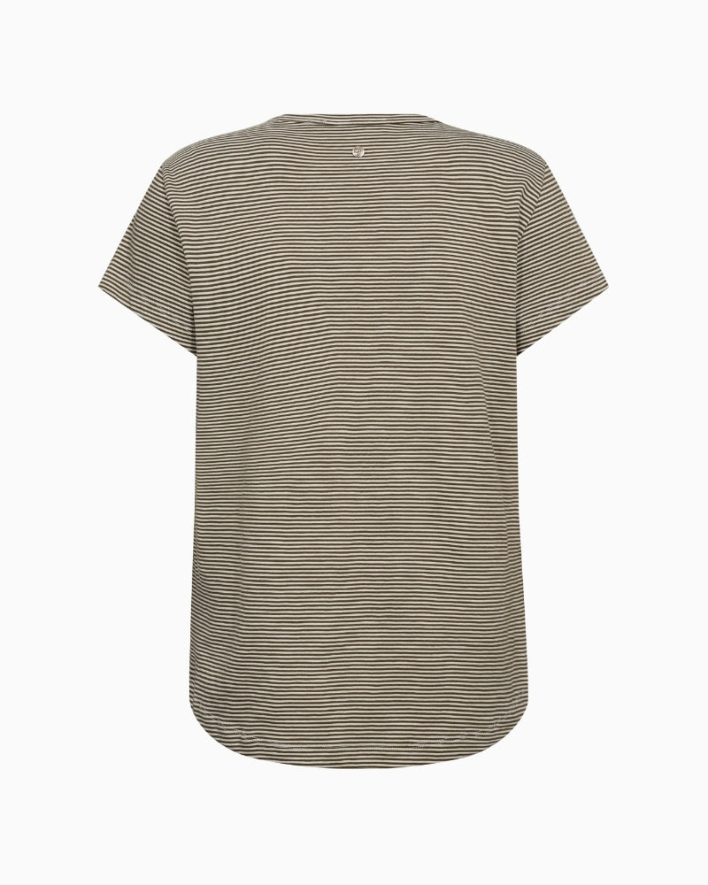 Mos Mosh MMCamp O-SS Stripe Tee in burnt olive back view